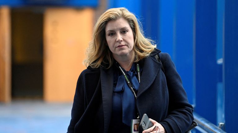 Penny Mordaunt walks during the annual Conservative Party conference in Birmingham