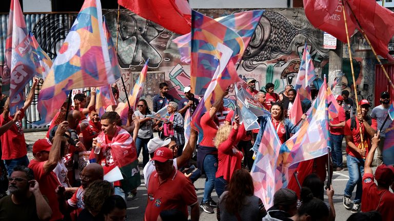 supporters of Lula da Silva in Sao Bernardo do Campo, a dormitory town on the edge of Sao Paulo city