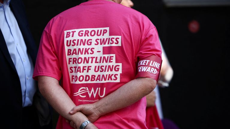 A person attends a strike of the BT Group plc workers unionised with the CWU (Communication Workers Union) at a picket line outside the BT Tower in London, Britain, July 29, 2022. REUTERS/Henry Nicholls