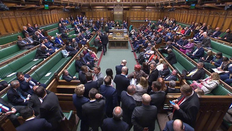 Wide shot of MPs in Commons during fracking vote