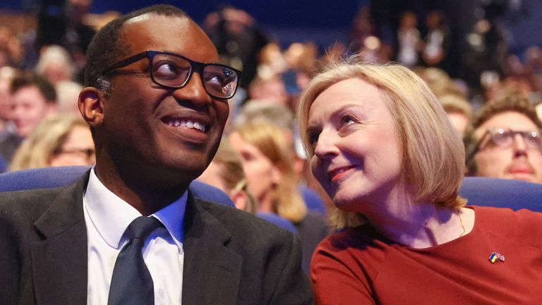British Prime Minister Liz Truss and Chancellor of the Exchequer Kwasi Kwarteng attend the annual Conservative Party conference in Birmingham, Britain, October 2, 2022. REUTERS/Hannah McKay
