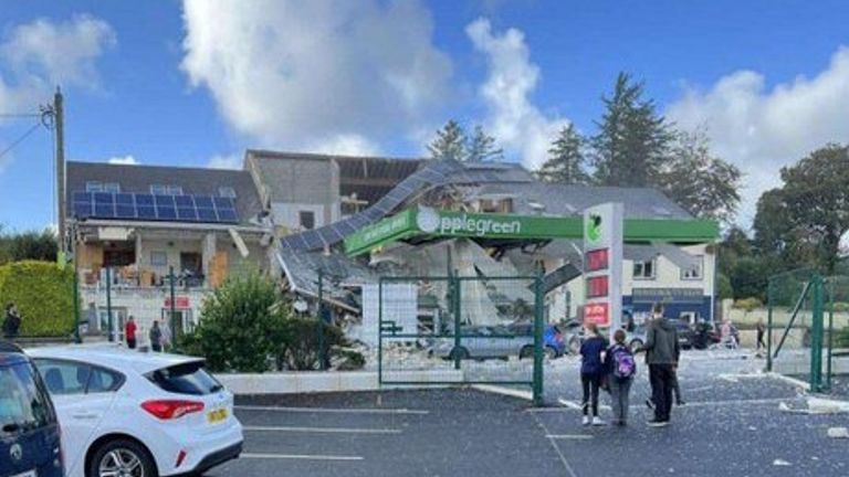 Gas explosion at service station in Creeslough. Pic: Pádraig Mac Oscair