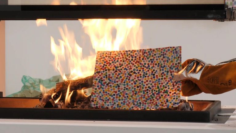 Artist Damien Hirst is burning hundreds of artworks each worth £2000. Buyers had to chose whether to keep the original artwork or to have it burned and create an NFT.