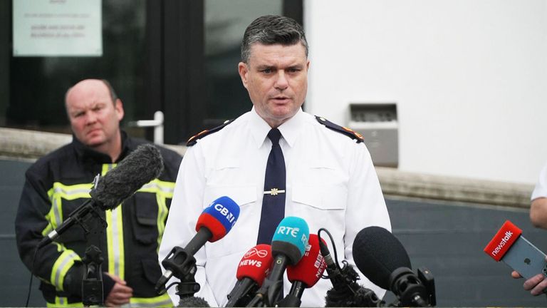 Police and fire chiefs give a briefing on the fire in Donegal