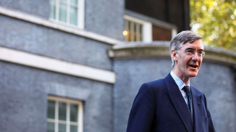 Jacob Rees-Mogg walks in Downing Street following the cabinet meeting