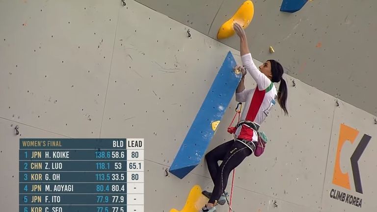 The athlete pictured with her hair visible after forgoing a hijab