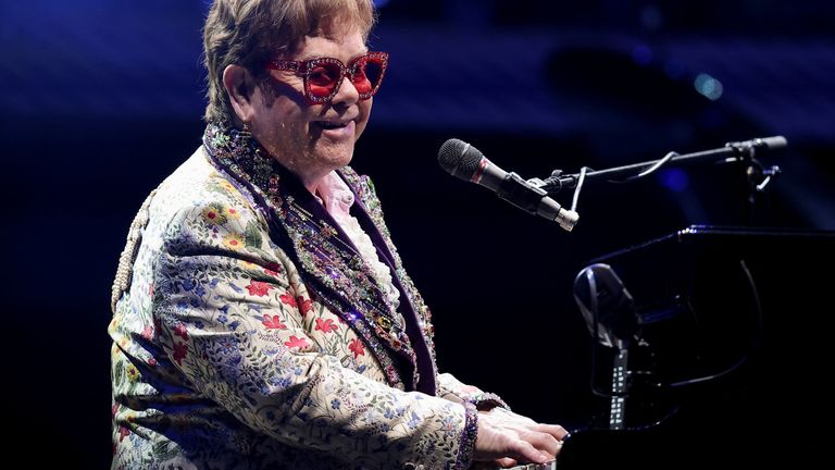 Elton John performs as he returns to complete his Farewell Yellow Brick Road Tour since it was postponed due to coronavirus disease (COVID-19) restrictions in 2020, in New Orleans, Louisiana, U.S. January 19, 2022. REUTERS/Jonathan Bachman