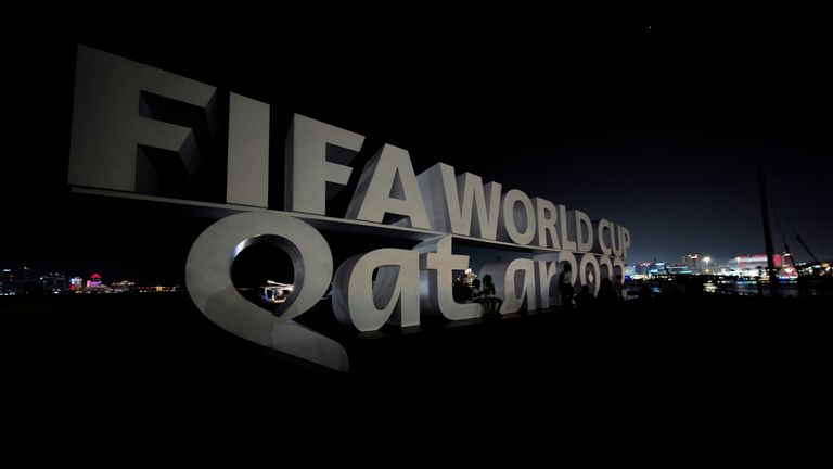 A World Cup sign at Doha Corniche