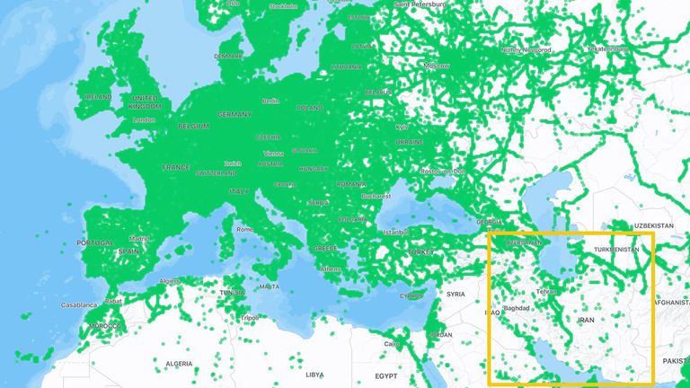 Iran has poor coverage compared to other areas on Mapillary, another site where street-view photography can be searched. Pic: Mapillary