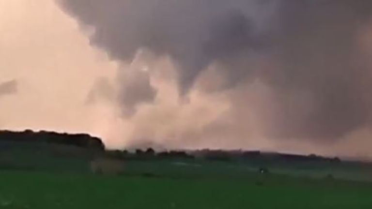 The mini tornado swept across part of the Pas-de-Calais region. Pic: Robin G/Twitter