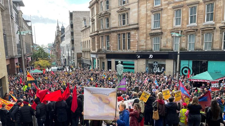 Protesters gather at an Enough is Enough rally in Glasgow