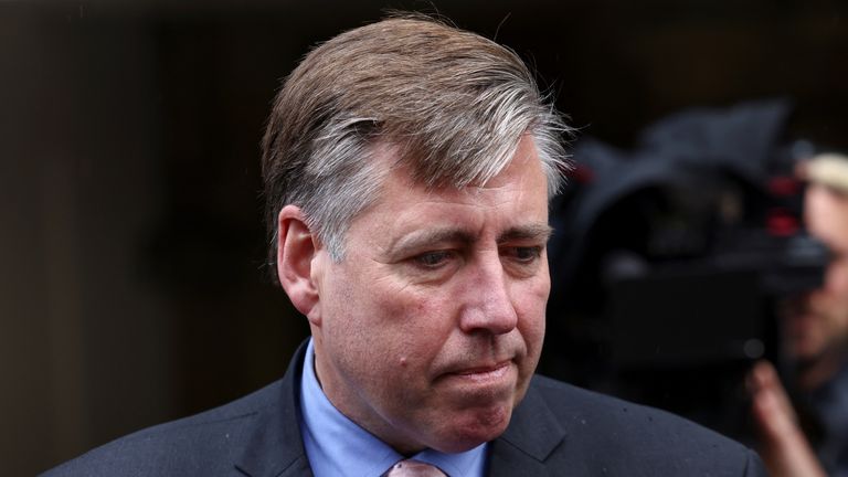 Chairman of the 1922 Committee Graham Brady speaks to members of the media, following British Prime Minister Liz Truss announcing her resignation, outside the Houses of Parliament, London, Britain October 20, 2022. REUTERS/Henry Nicholls
