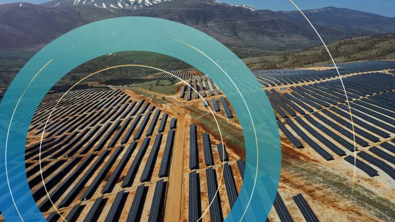 Solar panels used to produce renewable energy are pictured during the launch event of a photovoltaic park near Kozani, Greece, April 6, 2022. Picture taken with a drone. REUTERS/Alexandros Avramidis TPX IMAGES OF THE DAY
