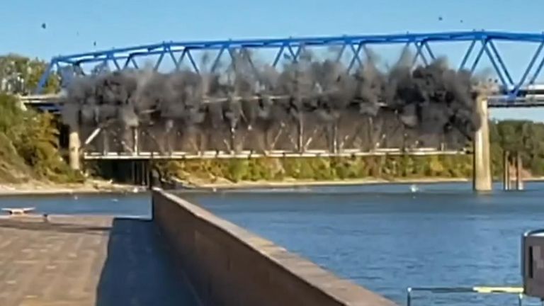 The Green River Bridge in Kentucky is demolished