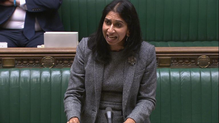 In a clash between Home Secretary and Shadow Home Secretary Suella Braverman blames &#39;disruption&#39; on Labour and Libdems before calling them &#39;guardian reading, tofu eating, wokerati&#39;. Yvette Cooper responds by wishing them luck with &#39;extricating another failing Tory Prime Minister&#39;.