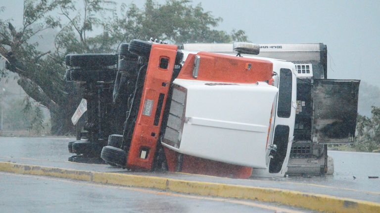 An overturned truck in Tecuala in Nayarit state