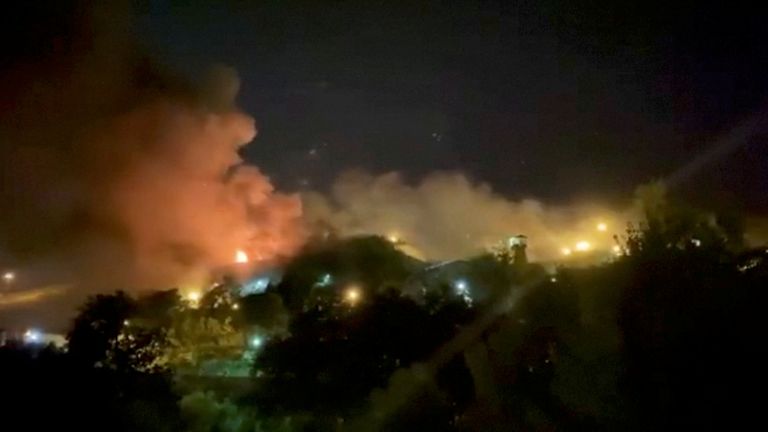 Thick smoke rises from Evin prison in Tehran, Iran