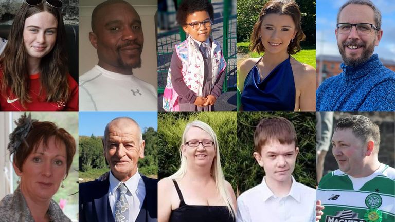 The 10 victims in the top row, left to right: Leona Harper, 14, Robert Garwe, 50, Shauna Flanagan Garwe, 5, Jessica Gallagher, 24, and James O'Flaherty, 48, and ( bottom row, left to right) Martina Martin, 49, Hugh Kelly, 59, Catherine O'Donnell, 39, her 13-year-old son James Monaghan, and Martin McGill, 49