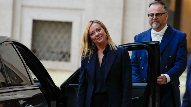 Brothers of Italy's leader Giorgia Meloni leaves Rome's Quirinale Presidential Palace after she accepted to be the to be the Prime Minister of the new Italian government and presented the list of the ministers to Italian President Sergio Mattarella, in Rome, Friday, Oct. 21, 2022. (AP Photo/Alessandra Tarantino)