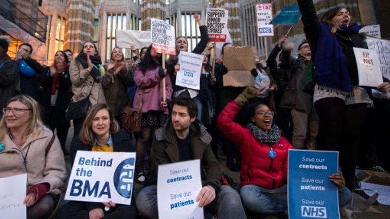 Young doctors protest in front of the Department of Health