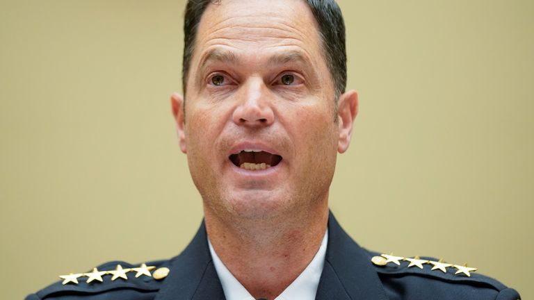 Buffalo Police Chief Joseph Gramaria testifies during a House Oversight and Reform Committee hearing on gun violence on Capitol Hill in Washington, U.S., June 8, 2022.  Andrew Harnik / Pool via REUTERS
