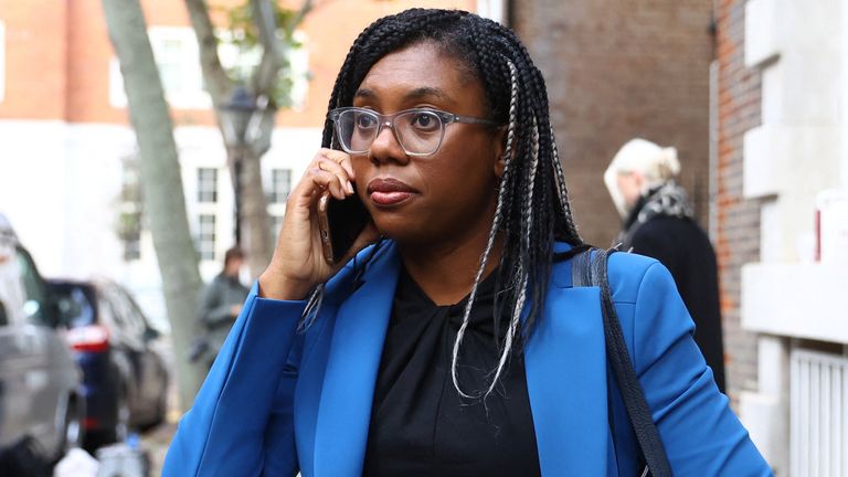 Britain&#39;s Secretary of State for International Trade Kemi Badenoch walks next to the campaign headquarters of Conservative MP Rishi Sunak, in London, Britain, October 24, 2022. REUTERS/Hannah McKay
