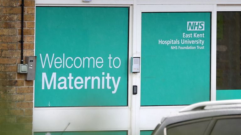 A view of the entrance to the maternity unit of the Queen Elizabeth the Queen Mother (QEQM) Hospital in Margate, Kent