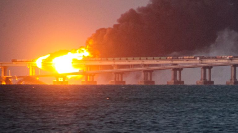 Kerch Bridge explosion. Pic: AP