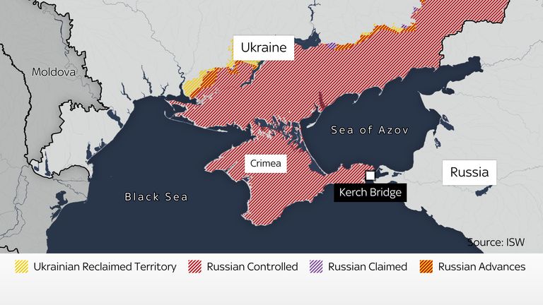 GRAPHICS MAP SHOWING LOCATION OF KERCH BRIDGE LINKING CRIMEA AND UKRAINE