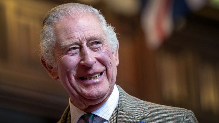 King Charles III during a visit to Aberdeen Town House to meet families who have settled in Aberdeen from Afghanistan, Syria and Ukraine. Picture date: Monday October 17, 2022.
