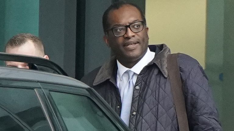 Chancellor of the Exchequer Kwasi Kwarteng arrives at London Heathrow Airport after travelling on a flight from the US ahead of schedule for urgent talks with Prime Minister Liz Truss as expectations grow that they will scrap parts of their mini-budget to reassure markets. Picture date: Friday October 14, 2022.