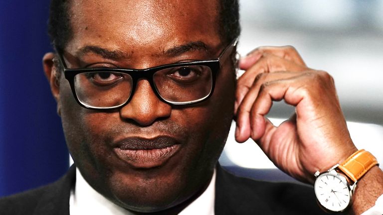 Chancellor of the Exchequer Kwasi Kwarteng speaking to the media ahead of the Conservative Party annual conference at the International Convention Centre in Birmingham. Picture date: Monday October 3, 2022.