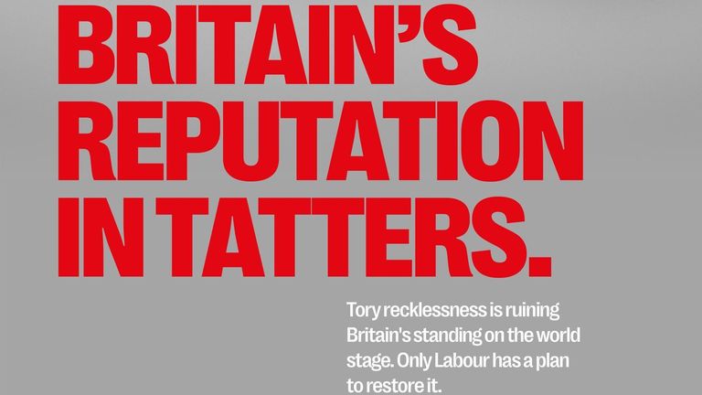 Undated handout image issued by the Labour Party of a Labour advert. The Labour Party is looking to capitalise on the Government crisis with a series of new adverts as it gears up for the next general election. Issue date: Saturday October 15, 2022.