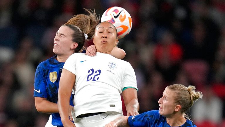 England&#39;s Lauren James came on as a substitute. Pic: AP 