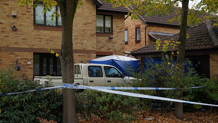 A police forensic tent outside a property in Loxbeare Drive in Milton Keynes