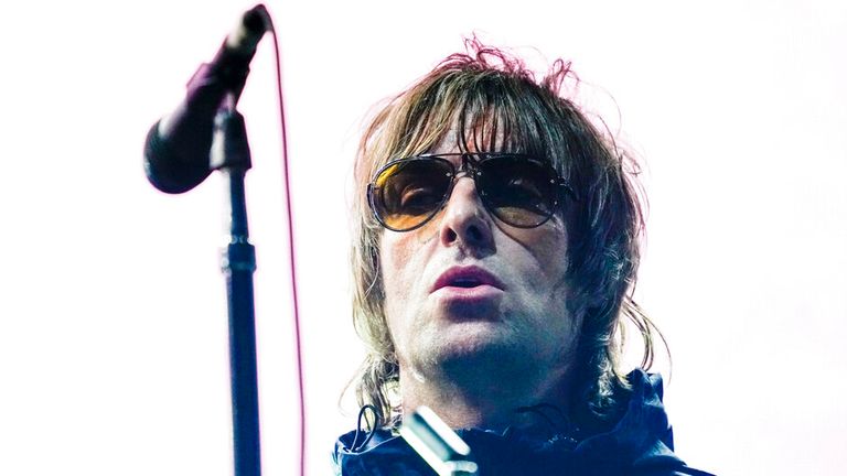 British singer Liam Gallagher performs on stage in London, Tuesday, Aug. 17, 2021, during a free concert attended by staff members of the British National Health Service. (AP Photo/Alberto Pezzali)                      
