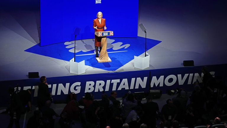 Prime Minister Liz Truss delivers her keynote speech at the Conservative Party annual conference at the International Convention Centre in Birmingham. Picture date: Wednesday October 5, 2022.
