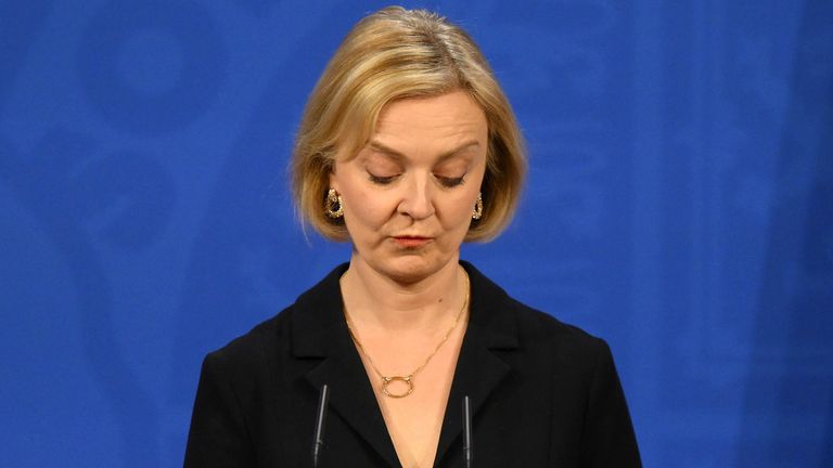 Prime Minister Liz Truss during a press conference in the briefing room at Downing Street, London. Picture date: Friday October 14, 2022.