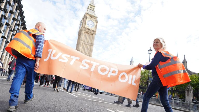 A Just Stop Oil protest in Whitehall, central London
