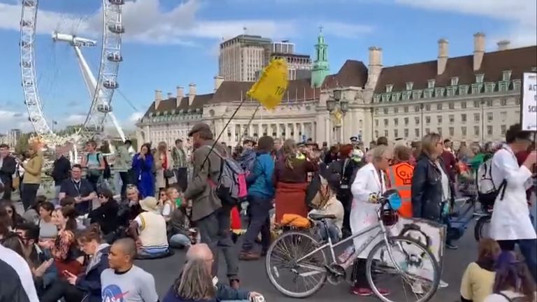Protesters brought Westminster Bridge to a standstill. Pic: Extinction Rebellion UK/Twitter
