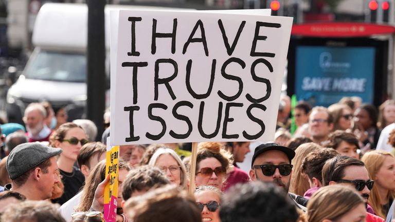 A sign displayed during a protest at King&#39;s Cross in London