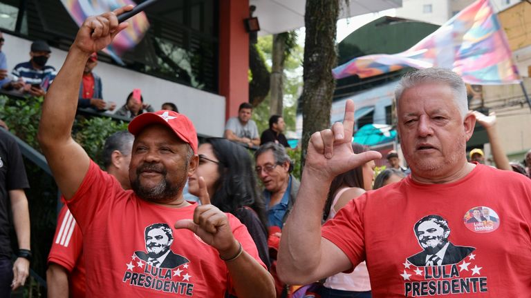 supporters of Lula da Silva in Sao Bernardo do Campo, a dormitory town on the edge of Sao Paulo city. Erivan (left)