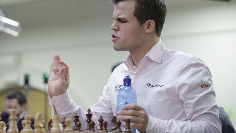 Chess - 2018 World Rapid and Blitz Chess Championships - Blitz Open - Saint Petersburg, Russia - December 30, 2018. Magnus Carlsen of Norway reacts. REUTERS/Anton Vaganov