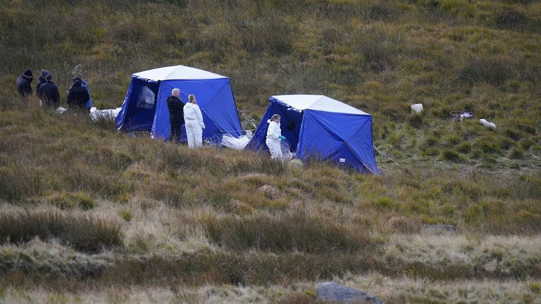 Officers from Greater Manchester Police continue a search on Saddleworth Moor, in north west England, for the remains of the body of 12-year-old Keith Bennett, one of five victims of Ian Brady and Myra Hindley. Picture date: Monday October 3, 2022.