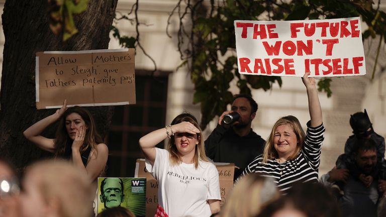 Demonstrators take part in the March of the Mummies national protest in central London. The protest is organised by Pregnant Then Screwed to demand Government reform on childcare, parental leave and flexible working. Picture date: Saturday October 29, 2022