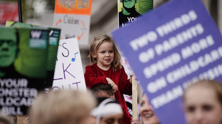 Demonstrators take part in the March of the Mummies national protest in central London.  The protest is organized by Pregnant Then Screwed to demand Government reform on childcare, parental leave and flexible working.  Picture date: Saturday October 29, 2022