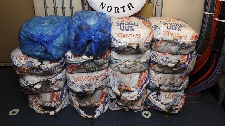 Handout photo dated 01/10/22 issued by Ministry of Defence (MOD) of seized contraband from the HMS Medway drugs bust. 
