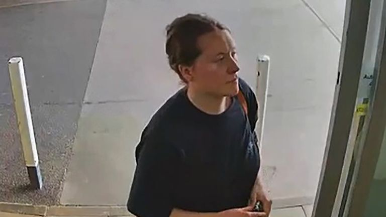 Jemma Mitchell entering a service station shop near Bristol. Pic: Screen grab taken from CCTV issued by Metropolitan Police