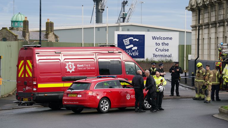 Emergency services near the migrant processing centre in Dover, Kent, following an incident. Picture date: Sunday October 30, 2022.