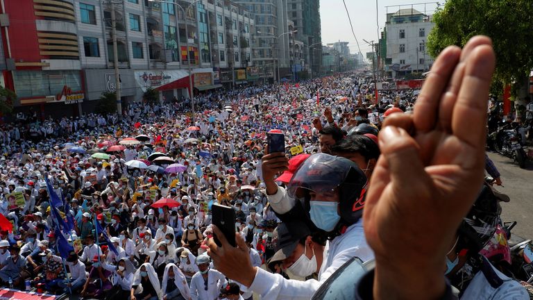 People protest in Mandalay, 22 February 2021